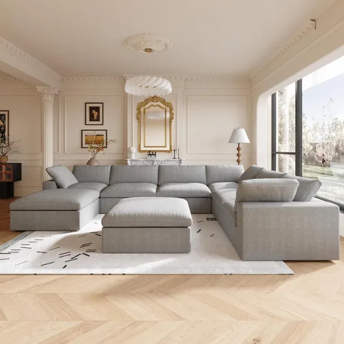 Miniatura 3 de Sofá seccional modular Cloud, sofá en forma de U con relleno de plumón para sala de estar, juegos de sala de estar de 8 plazas extragrandes