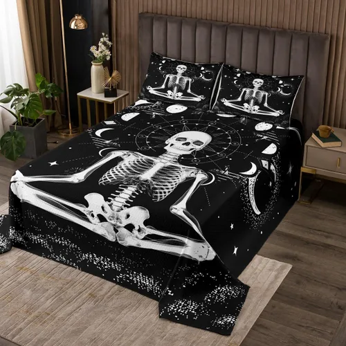 Miniatura 11 de Erosebridal Juego de colcha de teñido anudado arcoíris, juego de ropa de cama bohemio de calavera de la muerte, juego de ropa de cama tamaño King
