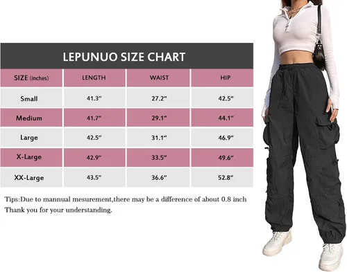Miniatura 6 de Lepunuo Pantalones de paracaídas para mujer, pantalones cargo holgados con cordón elástico en la cintura Y2K, pantalones deportivos con bolsillos