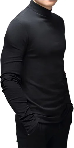 Miniatura 3 de Camisetas de cuello alto falso de moda para hombre, suéter de manga larga, diseño básico, camiseta interior ajustada