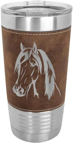 Miniatura 6 de LaserGram - Vaso de 20 oz con aislamiento al vacío, diseño de cabeza de caballo 1, (piel sintética, negro)
