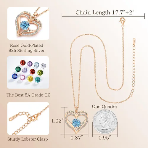 Miniatura 87 de LOUISA SECRET Love Heart Birthstone Necklaces for Women, Birthday Gift for Women, Anniversary Jewelry for Wife Her, 925 Sterling Silver Pendant