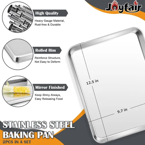 Miniatura 2 de Joyfair - Juego de bandejas para hornear de 9 pulgadas (2 unidades), bandejas de acero inoxidable para galletas, sartenes de metal comerciales