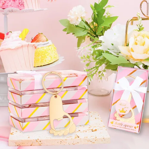 Miniatura 5 de 24 llaveros de pie para bebé, abrebotellas, abrebotellas de pie pequeño, llavero de recuerdo para invitados, baby shower, regalo de regreso para Rosa