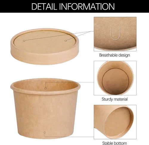 Miniatura 3 de Ruisita Paquete de 50 cuencos de papel con tapas y cucharas, recipientes de sopa de 8 onzas, vasos desechables para helado con tapas, tazas