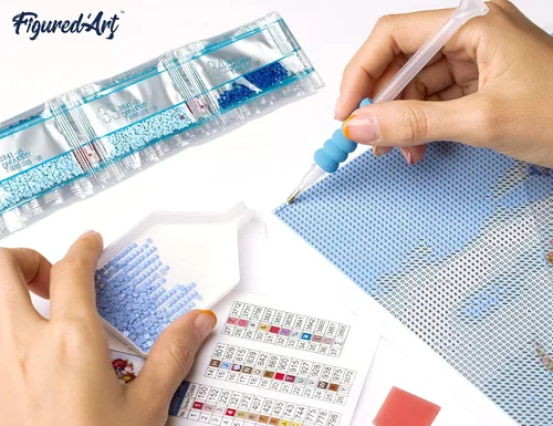 Miniatura 7 de Figured'Art Kit de arte de pintura de diamantes para adultos de 16 x 20 pulgadas con marco, taladro cuadrado completo 5D, ojo de tigre completo