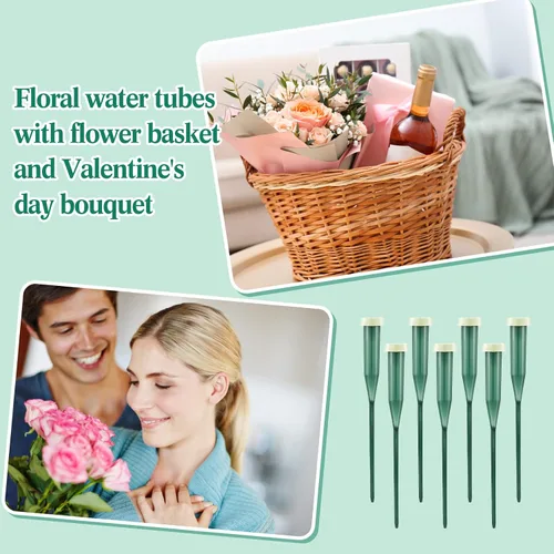 Miniatura 5 de Tessco for you 150 tubos de agua florales de 6 pulgadas, suministros de flores de plástico para flores frescas con tapa de goma para arreglos