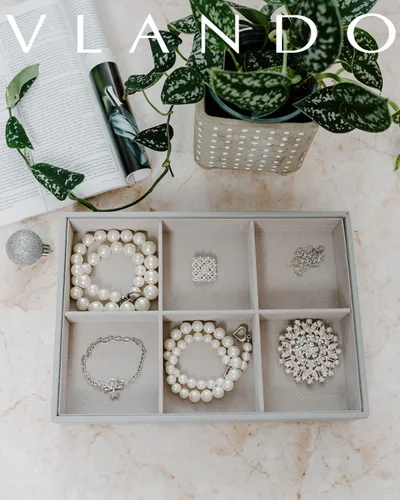 Miniatura 7 de Vlando Bandeja de joyería, caja organizadora de joyas apilable para cajón, aparador de armario, collar, aretes, anillos, pulseras para mujeres