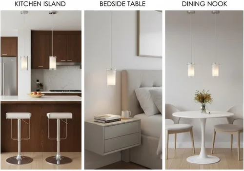 Miniatura 8 de AKEZON Paquete de 2 lámparas colgantes de cristal modernas, ajustables, colgantes para cocina, isla comedor, baño, bar, acabado de níquel cepillado