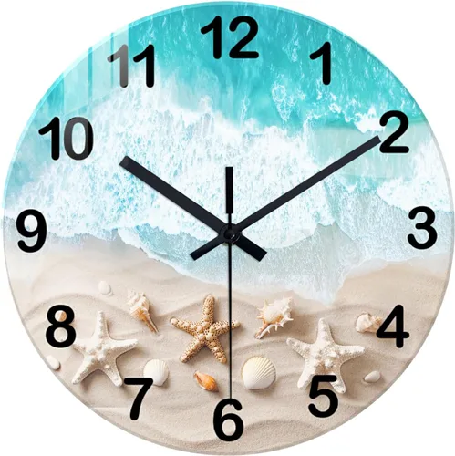 Miniatura 12 de XNM Relojes de Pared de Paisaje Natural para Baño, Funciona con Pilas, 30.5 cm, Negro y Blanco, Redondo, Silencioso, sin Tictac, de Vidrio, Pequeño