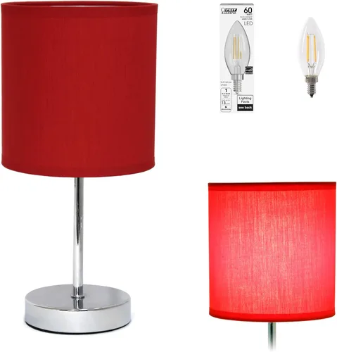 Miniatura 21 de Simple Designs LT2007-HPK-LB Lámpara de mesa básica cromada para sala de estar, mesita de noche, escritorio, encimera, rosa intenso, con bombilla