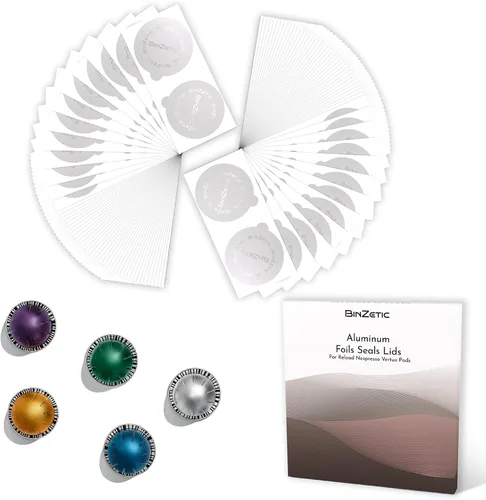 Miniatura 10 de BinZetic® Kit de recarga de cápsulas Vertuoline reutilizable, diseño de papel de aluminio fácil de cortar en la parte inferior y 100 tapas