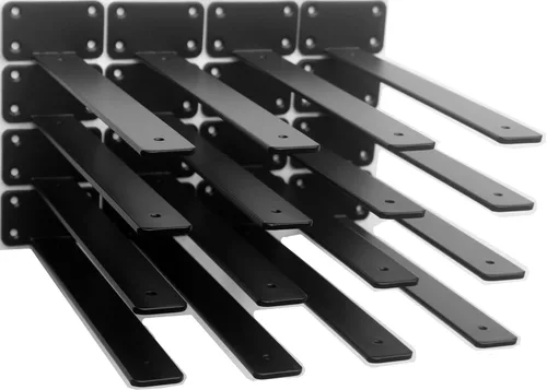 Miniatura 37 de Paquete de 2 - Soportes de estante en L ocultos negros de 4 pulgadas (1/5 pulgada de grosor) Soportes de estante flotante de hierro Soportes