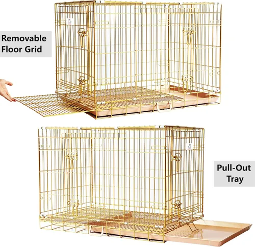 Miniatura 5 de Homey Pet Jaula de Cobre Dorado para Perros de 42 Pulgadas, Jaula de Perro Plegable y Portátil de Alambre de Metal con Rejilla de Suelo Extraíble