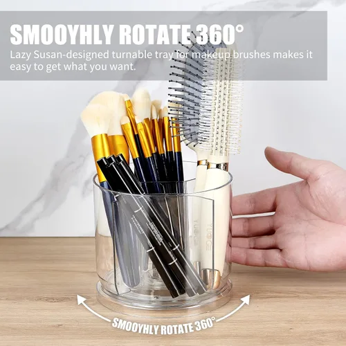 Miniatura 2 de Organizador para brochas de maquillaje - Contenedores de almacenamiento transparentes giratorios de 360° para tocador, escritorio, encimera, soporte