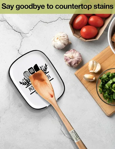 Miniatura 2 de Funny Mom's - Soporte de cuchara de cerámica con tabla de conversiones, soporte para utensilios de cocina de granja para estufa, encimera de cocina