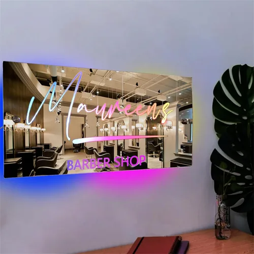 Miniatura 11 de Espejo de barra de nombre LED personalizado, letreros de neón iluminados para decoración de pared para bar en casa, día de San Valentín y regalos