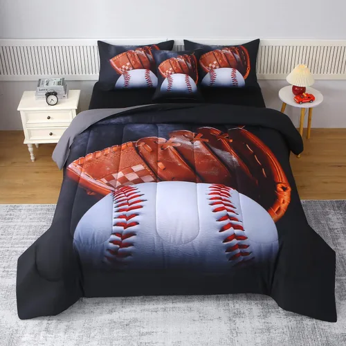 Miniatura 15 de JQinHome Juego de edredón deportivo para niños tamaño individual, cama de 6 piezas en una bolsa para niños y adolescentes, ropa de cama
