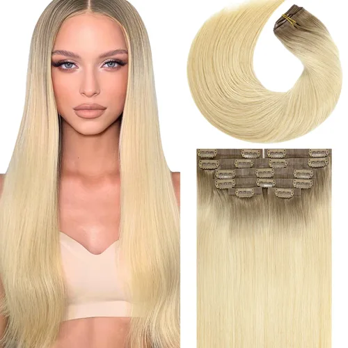 Miniatura 86 de Lacer Hair Glam - Extensiones de cabello humano con clip, sin costuras, color negro hueso, 4.33 oz, 7 unidades, 20 pulgadas, con clip de trama