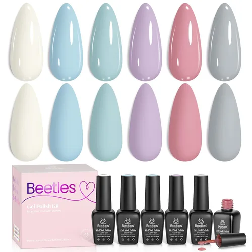 Miniatura 15 de Beetles - Juego de esmaltes de uñas de gel Jelly de 6 colores, tonos nude, rosa, marrón, con brillo y efecto de glitter, kit de esmaltes de gel