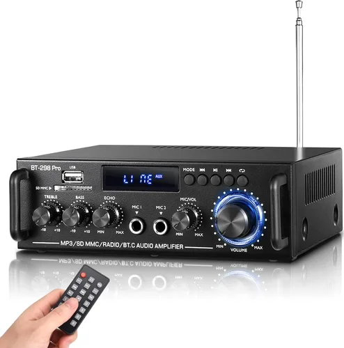Amplificador de audio estéreo 298Pro, máximo 400 W, amplificador de potencia inalámbrico Bluetooth 5.0 con Bluetooth 5.0, sistema de audio de cine
