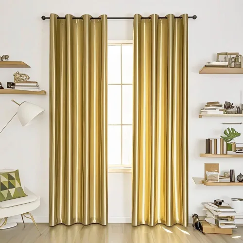MYRU 1 par de cortinas doradas semiopacas para sala de estar, dormitorio, ojales en la parte superior, cortinas doradas para ventanas (color dorado
