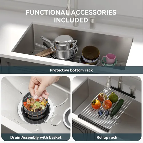 Miniatura 5 de Lordear Fregadero de cocina de 36 pulgadas de calibre 16 de acero inoxidable grande bajo encimera, fregadero de cocina profundo de 36 x 19 x 10