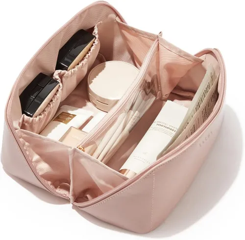 Miniatura 58 de EACHY Bolsa de Maquillaje de Viaje, Bolsas de Cosméticos de Gran Capacidad para Mujeres, Bolsa Portátil Impermeable que se Abre Plana, Bolsa de Aseo