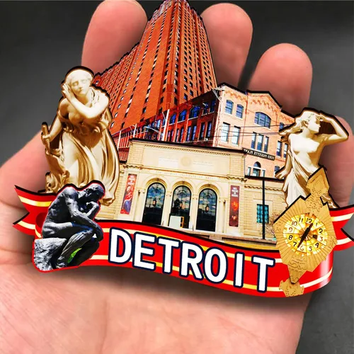 Miniatura 4 de Imán de madera de Detroit de Estados Unidos 3D para nevera, recuerdos coleccionables, decoración hecha a mano, artesanías 2