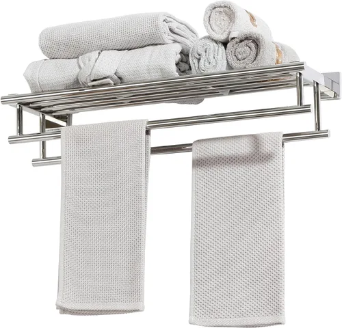 Miniatura 16 de Alise - Toallero para baño con montaje en pared, soporte de toallas de baño con doble barra para toallas y estante, 40.6 cm, SUS304 de acero Negro