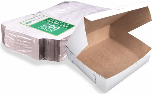 Miniatura 11 de Southern Champion Tray 23053K Caja de panadería de ventana de esquina con cerradura de cartón Kraft, 10 pulgadas de largo x 10 pulgadas de ancho x 5