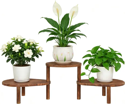 Miniatura 9 de Estante de plantas cóncavo de interior, soporte de plantas ovalado deformable de 3 niveles, soporte largo para macetas para múltiples plantas
