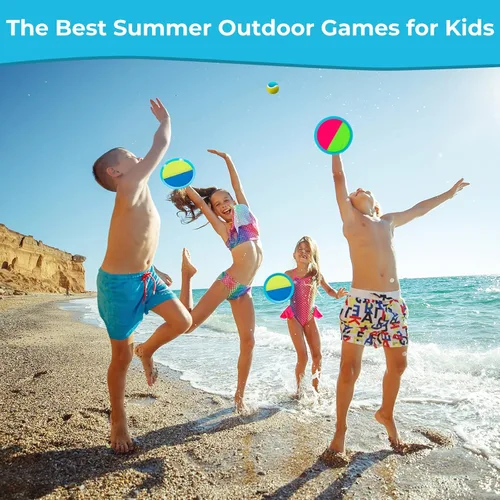 Miniatura 5 de Juegos al aire libre, juego de lanzamiento y pelota con 6 paletas y 3 pelotas, juegos de patio perfectos para niños de 4 a 8 años, regalos de Pascua