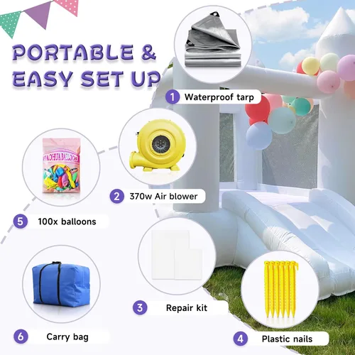 Miniatura 4 de iLink-outer Casa de rebote blanca para niños con soplador de bola deslizante Oxford White Castle 108 x 108 x 84 pulgadas, regalo de fiesta
