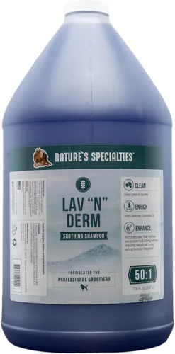 Nature's Specialties Lav-N-Derm Champú antiséptico calmante ultra concentrado para mascotas, hace hasta 50 galones, alivia varios problemas de piel,
