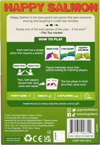 Miniatura 7 de Exploding Kittens Happy Salmon 3-8 Jugadores - Edades 6+ - Rondas de 90 Segundos - Juego de cartas fácil de aprender y de emparejar rápido - Juego