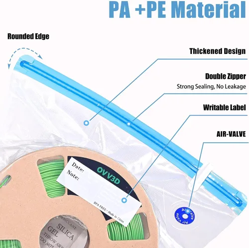 Miniatura 7 de Bolsas de almacenamiento de filamento OVV3D 30 piezas, bolsas de almacenamiento de filamento para impresora 3D de tamaño grande 32X34cm, kit sellado