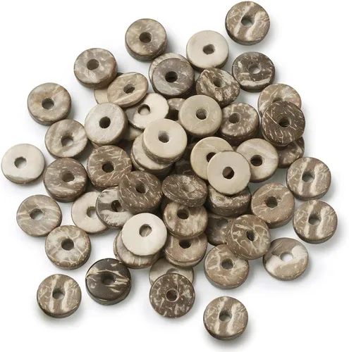 Miniatura 14 de Fashewelry 100 cuentas espaciadoras planas redondas de coco de 0.315 pulgadas (0.354 in), cuentas sueltas para hacer joyas de bricolaje con agujero