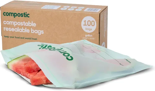 Miniatura 12 de Compostic Bolsas compostables para aperitivos, tamaño de aperitivo (60 unidades), paquete de iniciación – Sellado resellable, a base de plantas