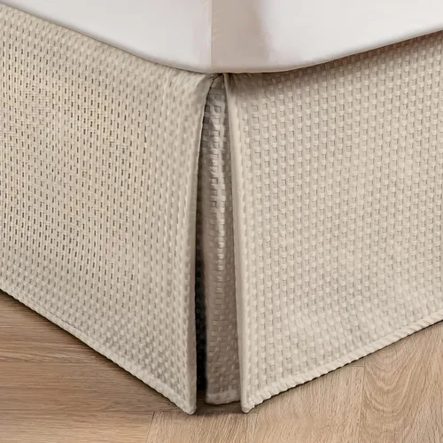 Miniatura 13 de MIYE Falda de cama plisada con tejido de gofre, volante de polvo a medida con caída de 12 pulgadas, ajuste fácil, lavable a máquina, sin esquinas