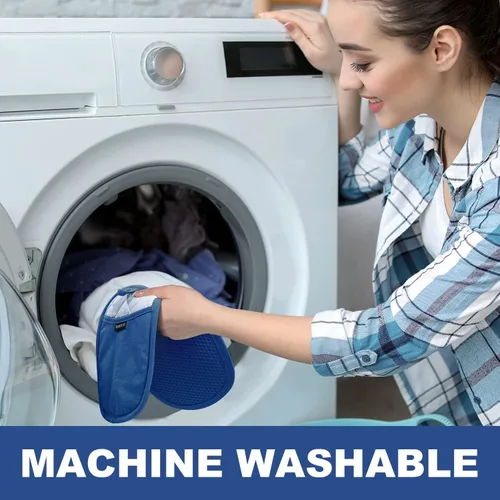 Miniatura 6 de Paquete de 2 soportes de silicona para ollas de cocina resistentes al calor hasta 500 °F, almohadillas calientes grandes antideslizantes con Azul