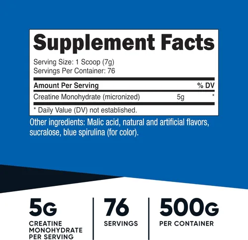 Miniatura 2 de Nutricost - Polvo de Monohidrato de Creatina (sabor Frambuesa Azul), 500 Gramos (1.1 LBS)