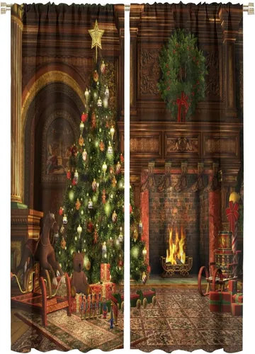 Miniatura 19 de Cortina opaca de Navidad para ventana, campanas de Navidad, festivales, decoración de atmósfera, cortina para sala de estar, habitación