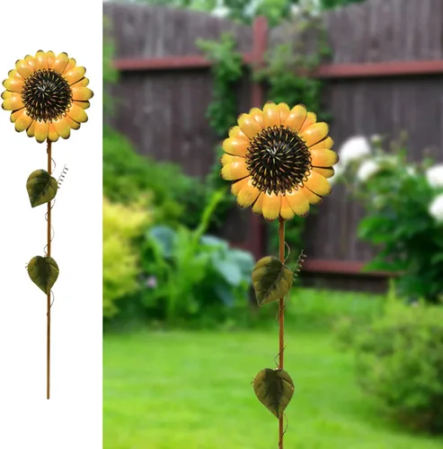 Estacas de jardín de flores, letrero de metal para patio, estaca decorativa de plantas de girasol, arte de césped, decoración de patio, adornos de
