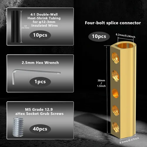 Miniatura 2 de GKG Kit de tuercas de conectores de alambre de calibre 10-6 AWG, terminales de conexión de cableado de latón 80A con extremo termorretráctil