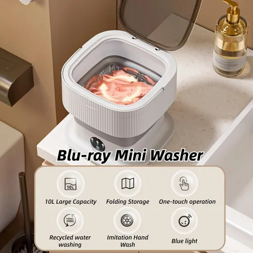 Miniatura 2 de Lavadora portátil de 10 litros con secadora giratoria plegable para ropa de bebé, ropa interior compacta, viajes, caravana, camping, dormitorio, Gris