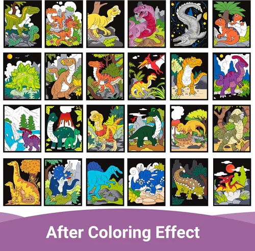 Miniatura 4 de HOTPLACY 48 Piezas Pósteres de Colorear de Terciopelo Difuso Dinosaurio Pósteres Difusos para Colorear para Adultos Adolescentes Póster Grande Hojas