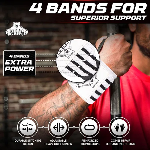 Miniatura 2 de Bear Grips Muñequeras para levantamiento de pesas Correas de muñeca para levantamiento de pesas Muñequeras de gimnasio extra fuertes Dos