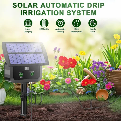 Miniatura 2 de Kit de sistema de riego por goteo solar con pantalla LCD, 30 modos de trabajo y 10 intervalos de riego, kit de riego por goteo alimentado por