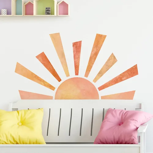 Miniatura 4 de Calcomanías de pared de medio sol de 46 x 26 pulgadas, removibles, grandes, bohemias, para pared, acuarela, pintadas a mano, vinilo para despegar
